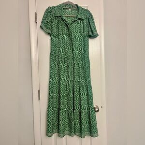 Max Studio Green Pleated Maxi Dress Notched Collar